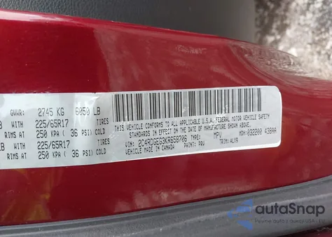 2019 Dodge Grand Caravan Gt z USA, uszkodzony, nr VIN 2C4RDGEG3KR658706